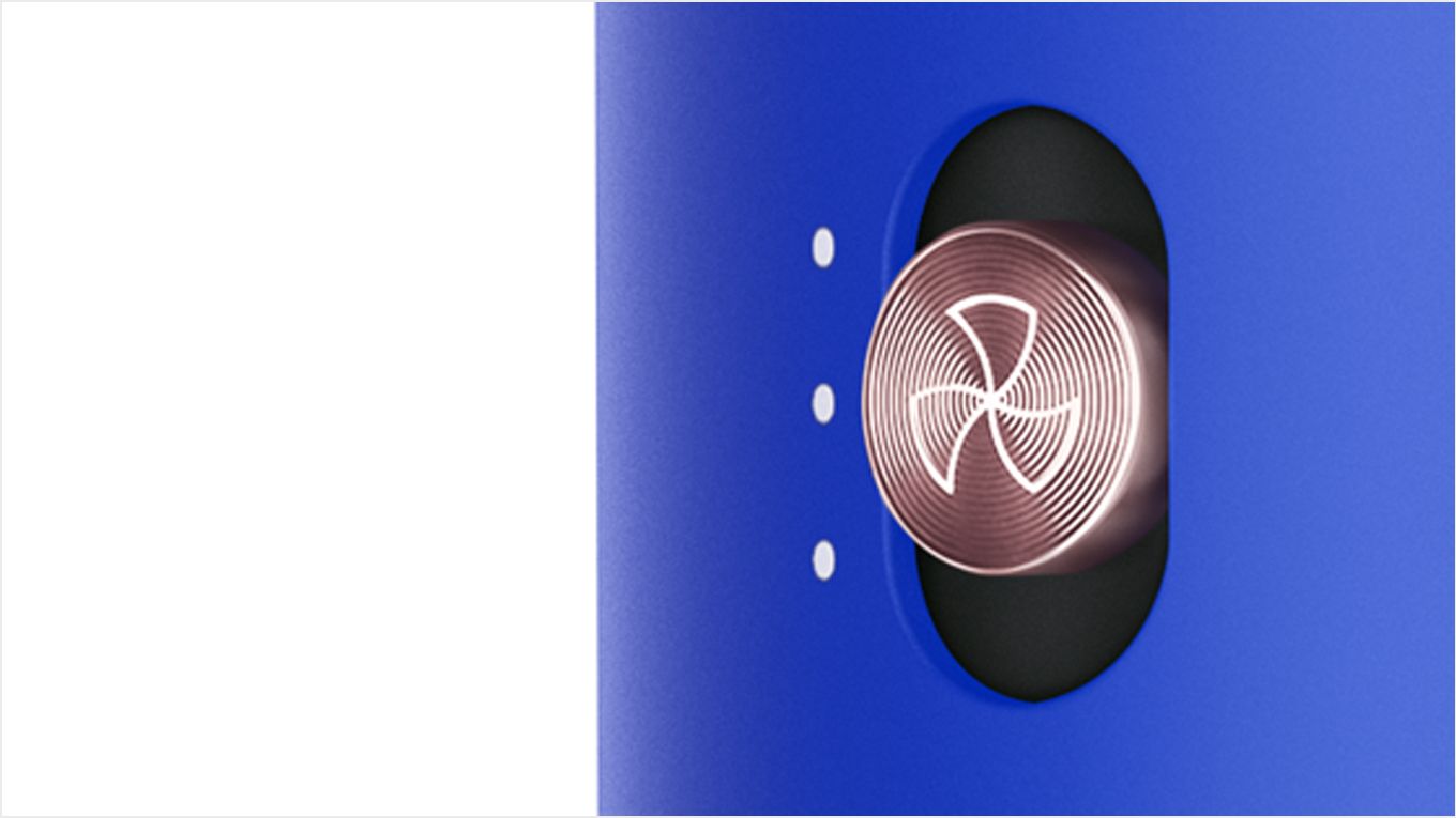 Dyson hs05 airwrap™ multi-styler and dryer complete long in blue blush 19 Close-up of cold shot button on Dyson Airwrap