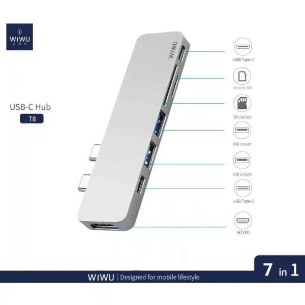 WiWu T8 Portable 7-in-1 Multi-Port Docking Station