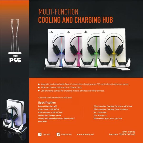 Porodo Gaming PS5 Cooling and Charging Hub