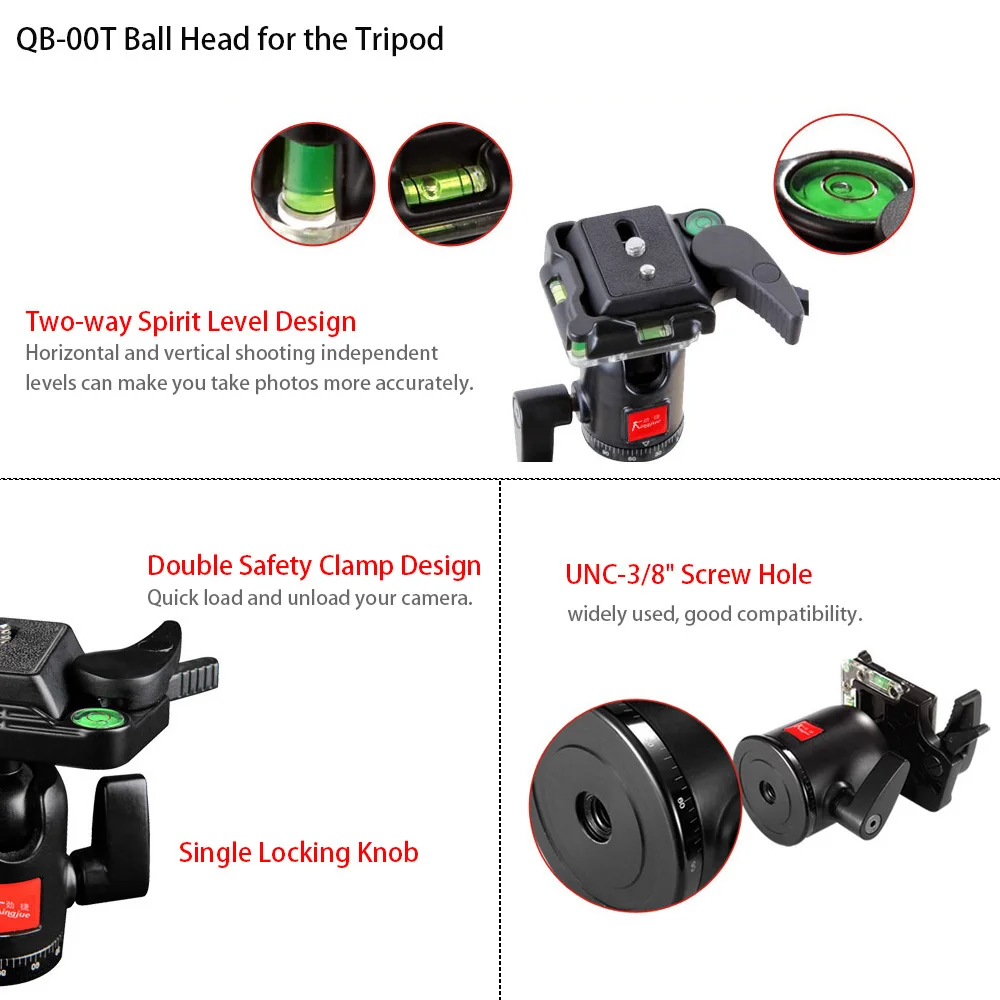 Kingjoy bt-258b portable aluminum camera tripod with qb-00t ball head 20