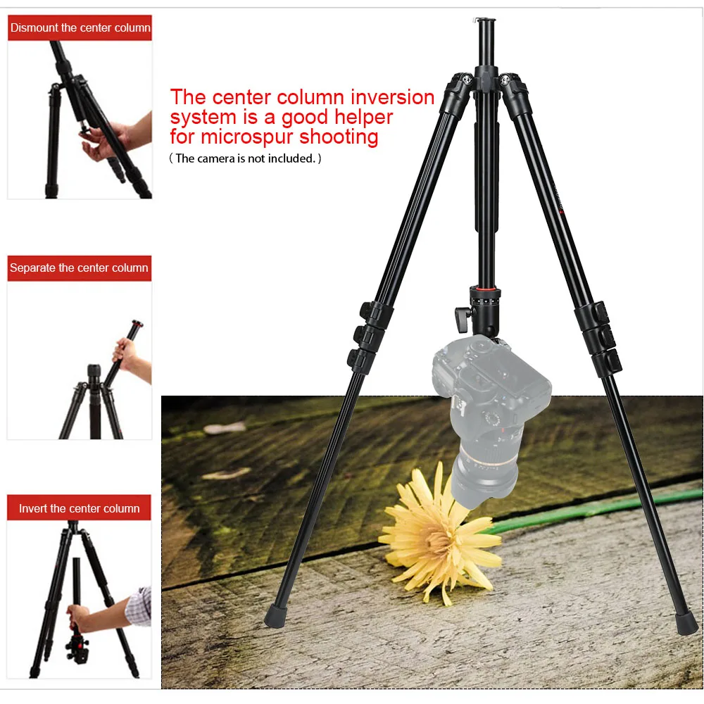 Kingjoy bt-258b portable aluminum camera tripod with qb-00t ball head 19