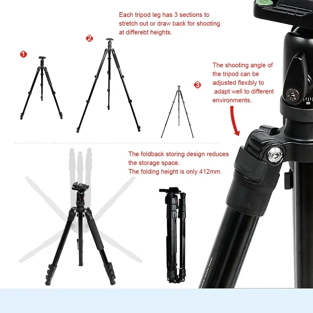 Kingjoy bt-258b portable aluminum camera tripod with qb-00t ball head 21